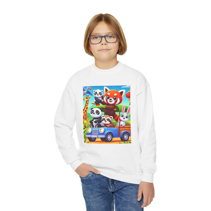 Safari Friends on the Move Youth Crewneck Sweatshirt – Adventure, Friendship & Playful Energy