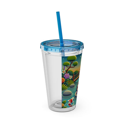 Melodic Kitten by the Koi Pond Sunsplash Tumbler with Straw, 16oz