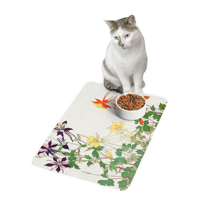 Vintage Columbine Garden Pet Food Mat – Japanese Woodblock Bloom