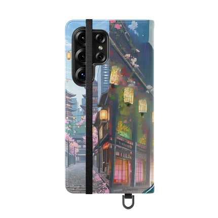 🦚🌸 Techno Plumes Peacock Flip Case – Neon Elegance & Sakura Dreams