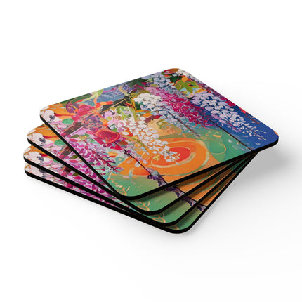 Golden Wisteria Elegance Corkwood Coaster Set