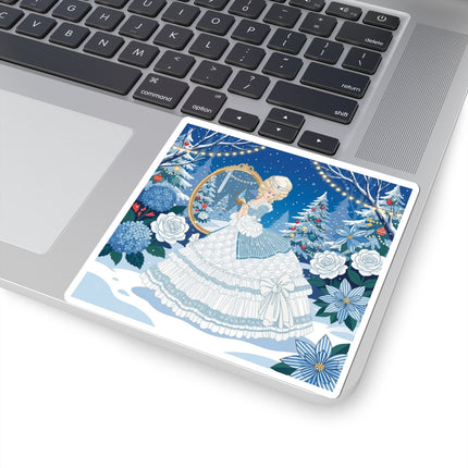 💙❄️ The Lady Of The Winter Looking Glass Kiss-Cut Sticker – Art Deco Christmas Fantasy