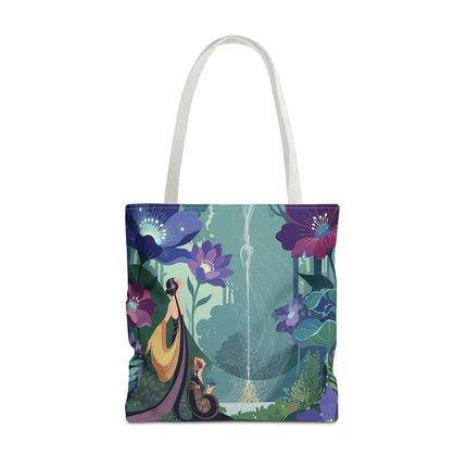 💧🌺 The Lady Of The Enchanted Fountain Tote Bag – Art Deco Garden Fantasy