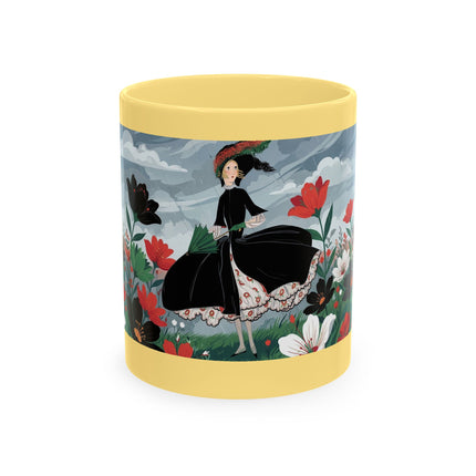 🌺☔ The Lady In The Stormy Flower Garden Ceramic Mug – Art Deco Fashion Elegance