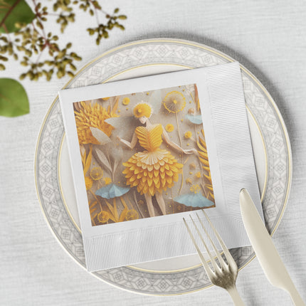 Dandelion Fairy White Coined Napkins