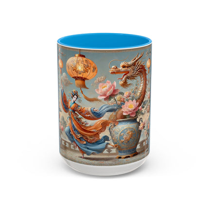 Golden Dragon & Lantern Lady Colorful Mug – Imperial Dragon & Elegant Harmony