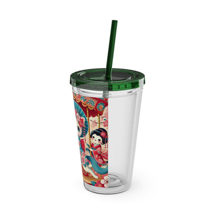 Geisha Kitten's Enchanted Carousel Ride Sunsplash Tumbler with Straw, 16oz