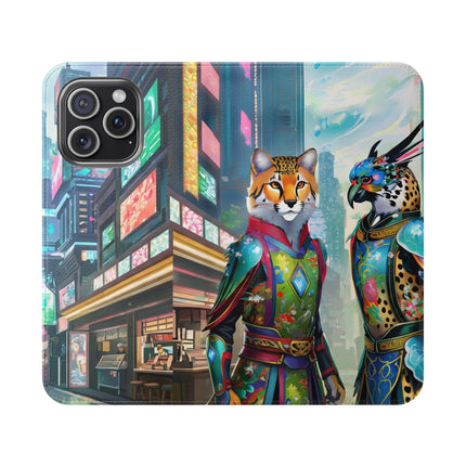 🐆🦜 Cybernetic Duets Flip Case – Neon Elegance & Digital Harmony