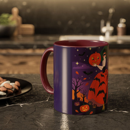 🎃🌕 The Pumpkin Moon Enchantress Colorful Mug – Elegant Halloween Masquerade