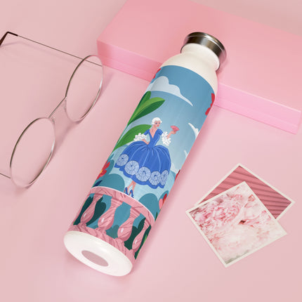 🌺🪭 The Lady Of The Grand Garden Terrace Slim Water Bottle – Art Deco Floral Elegance