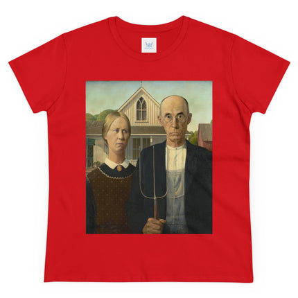 American Gothic by Grant Wood Women's Midweight Cotton Tee