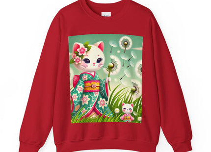 Geisha Kitten and the Dandelion Wish Heavy Blend™ Crewneck Sweatshirt