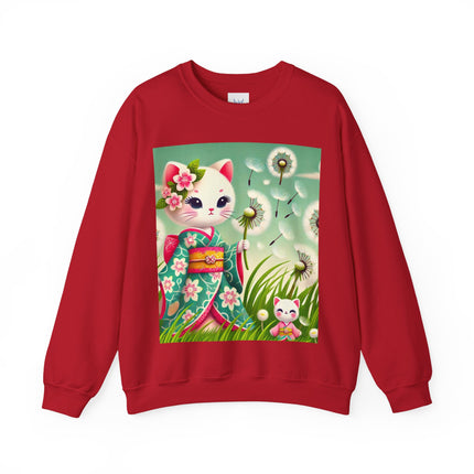 Geisha Kitten and the Dandelion Wish Heavy Blend™ Crewneck Sweatshirt