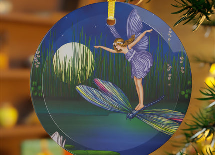 Fairy on a Dragonfly by Ida Rentoul Outhwaite Glass Ornament