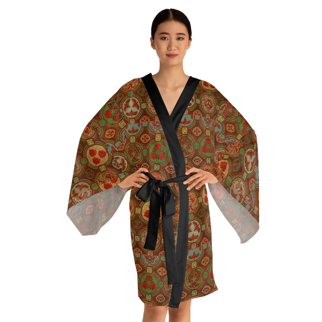 Japanese Fan Pattern by G.A. Audsley Long Sleeve Kimono Robe (AOP)