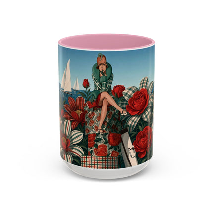 ⛵🌹 The Seaside Rose Traveler Colorful Mug – Art Deco Floral Elegance