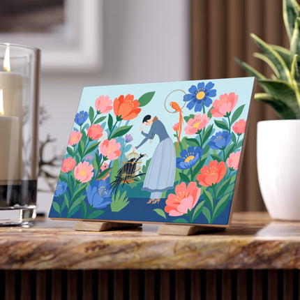 🦜🌺 The Lady Of The Garden Aviary Ceramic Tile – Art Deco Floral Whimsy