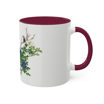 Peonies and Birds by Okamoto Shuki Colorful Mugs, 11oz