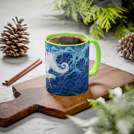 💙🌸 The Sapphire Wind Dancer Colorful Mug – Art Deco Floral Fantasy