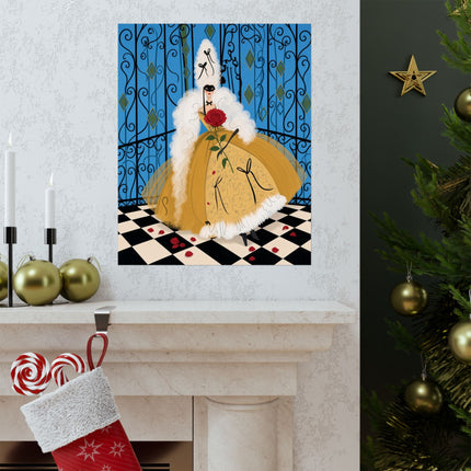 🎭🌹 The Lady Of The Masquerade Rose Matte Vertical Poster – Art Deco Fashion Whimsy