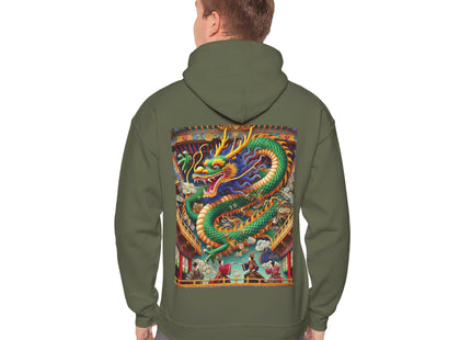 Tibetan Dragon Over Kabuki Duel – Heavy Blend™ Hooded Sweatshirt