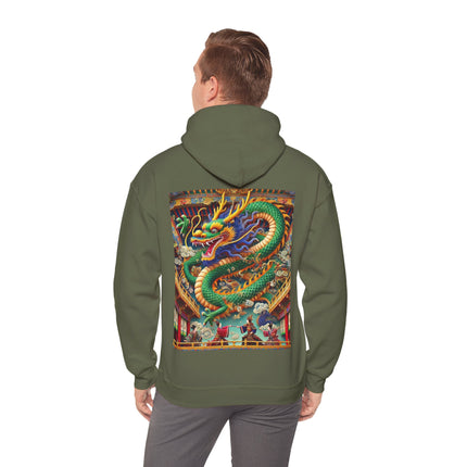 Tibetan Dragon Over Kabuki Duel – Heavy Blend™ Hooded Sweatshirt