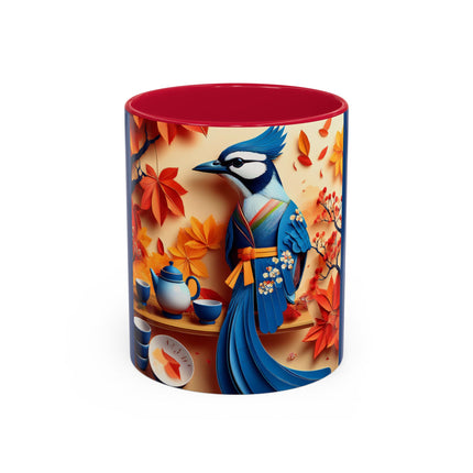 Blue Jay at an Autumn Tea Ceremony Colorful Mugs (11oz, 15oz)