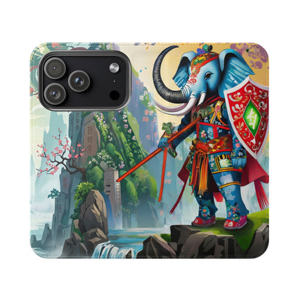 🐘⚔️ Cyberpunk Elephant Samurai Flip Case – Ancient Wisdom & Neon Power