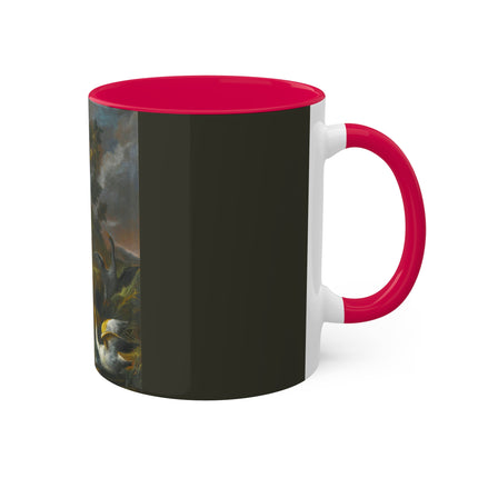 Still Life With Birds Beside An Ornate Fountain by Nicola Casissa Colorful Mugs, 11oz