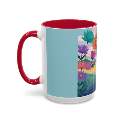 The Lady Of The Coral Parasol Colorful Mugs – Art Deco Coastal Elegance