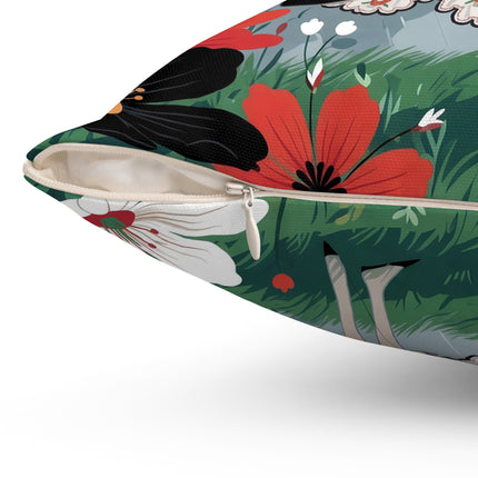 🌧️🌺 The Stormy Flower Walk Square Pillow – Art Deco Floral Fashion