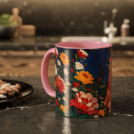 🌺🐦 The Enchanted Birdcage Garden Colorful Mug – Art Deco Floral Fantasy