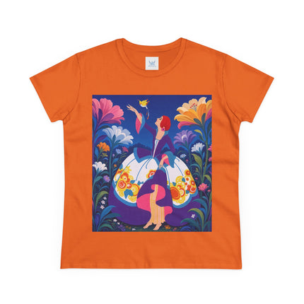 🐦🌸 The Enchanted Birdsong Cotton Tee – Art Deco Garden Whimsy