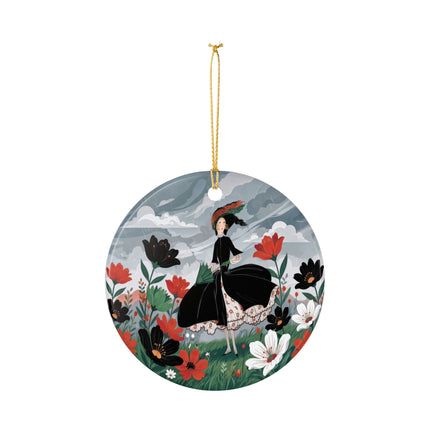 🌧️🌺 The Stormy Flower Walk Ceramic Ornament – Art Deco Floral Fashion