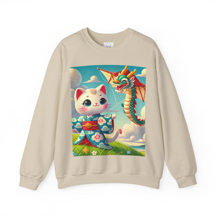 Geisha Kitten and the Dragon Kite Heavy Blend™ Crewneck Sweatshirt