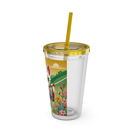 Samurai Kitten Sunsplash Tumbler with Straw, 16oz