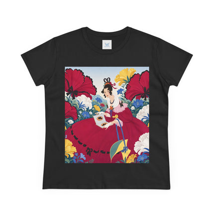 ❤️🌺 The Scarlet Garden Storybook Cotton Tee – Art Deco Floral Elegance