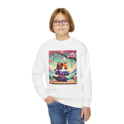 Playful Kitten in the Tea Room Youth Crewneck Sweatshirt – Whimsy, Elegance & Gentle Charm