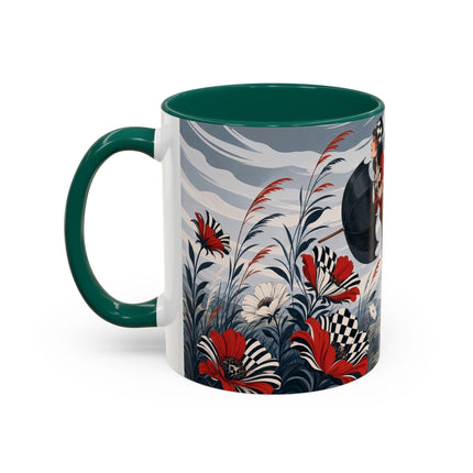 ☔🌹 The Scarlet Checkerboard Rainstorm Colorful Mug – Art Deco Floral Elegance