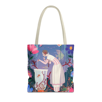 🐠🌸 The Lady Of The Enchanted Aquarium Tote Bag – Art Deco Garden Fantasy