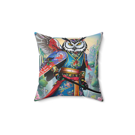 Cyberpunk Samurai Owl Spun Polyester Square Pillow