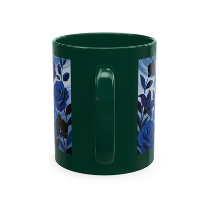 ☔💙 The Lady In The Blue Rain Garden Ceramic Mug – Art Deco Floral Elegance