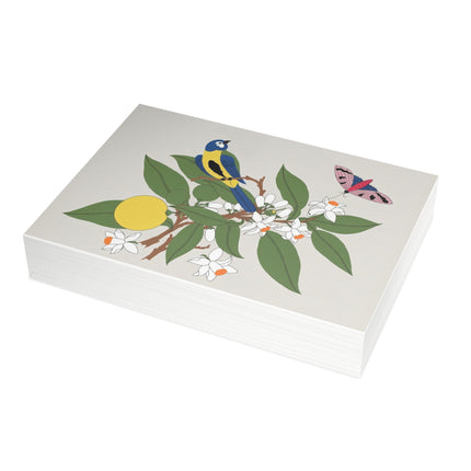 Blue Tit & Butterfly Greeting Card – Elegant Charm & Springtime Grace