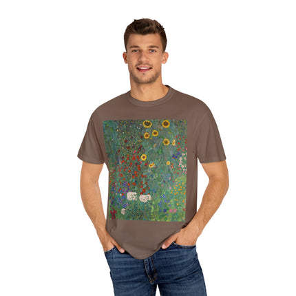 Farm Garden with Sunflowers by Gustav Klimt Unisex Garment-Dyed T-shirt