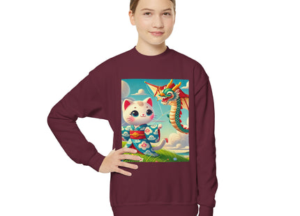 Geisha Kitten and the Dragon Kite Youth Crewneck Sweatshirt
