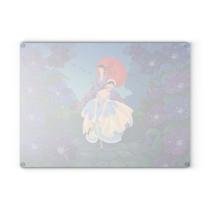 💜🌸 The Lady Of The Violet Garden Glass Cutting Board – Art Deco Floral Elegance