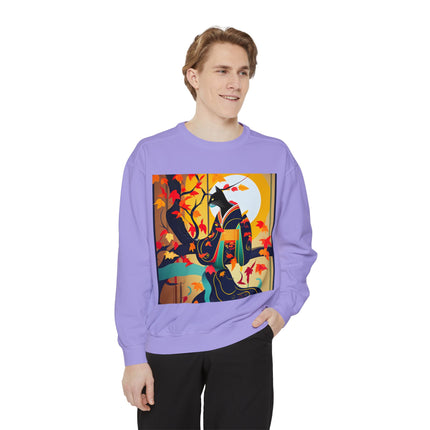 Black Cat in Kimono Unisex Garment-Dyed Sweatshirt