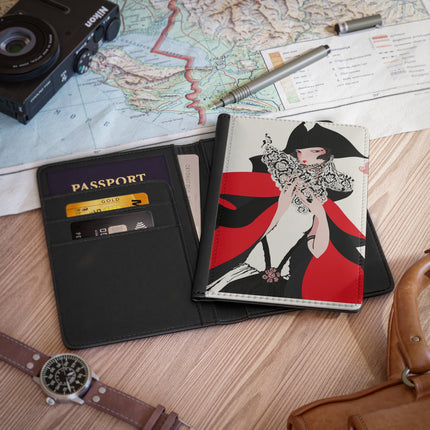Crimson Masquerade Passport Cover – Dramatic Elegance & Art Deco Mystery