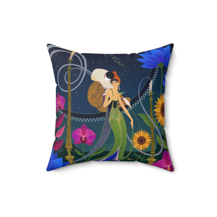 🌙🕯️ The Lady Of The Midnight Garden Square Pillow – Art Deco Nocturne