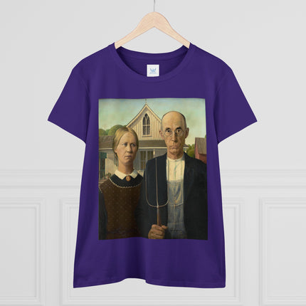 American Gothic by Grant Wood Women's Midweight Cotton Tee